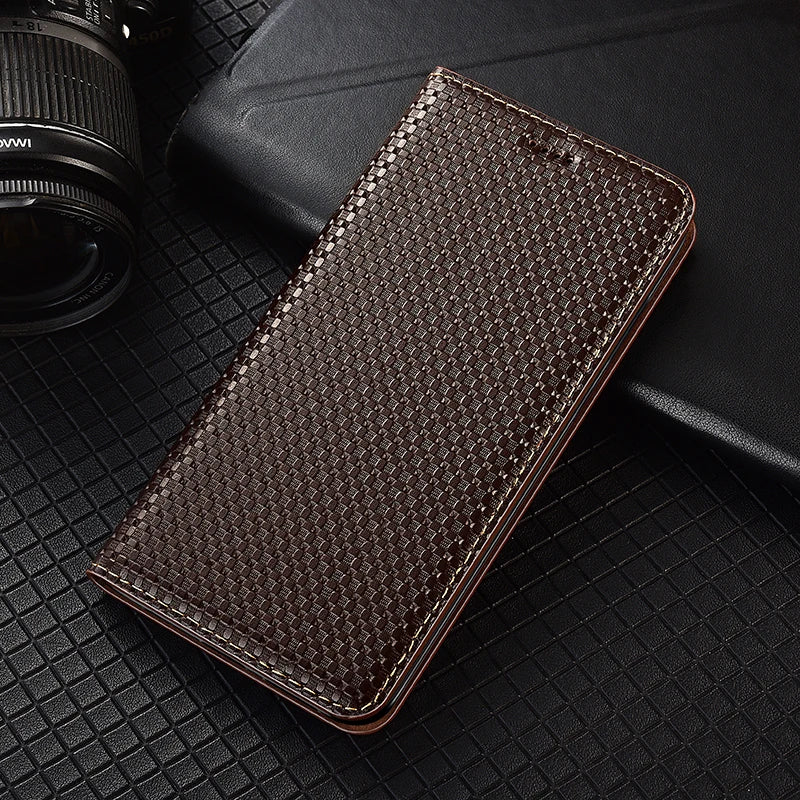 Grid Pattern Genuine Flip Leather Case For Realme X XT X2 X3 3 5 5i 6 6i 7 8 8i 9 9i 10 Pro Plus Phone Wallet Cover Cases