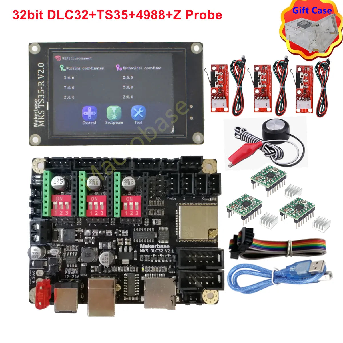 Makerbase MKS DLC32 offline controller 32bits ESP32 WIFI board TS35 touch screen display for portable laser engraving machine
