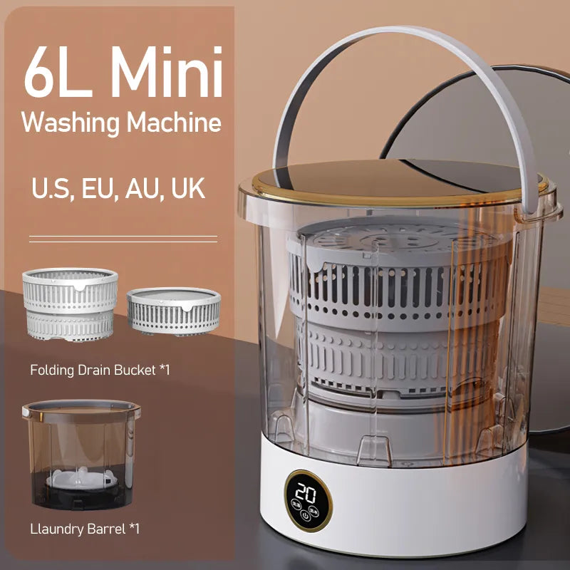 6L Mini Washing Machine with Dryer Bucket for Clothes Socks Underwear Cleaning Washer Portable Small Home Washing Machine