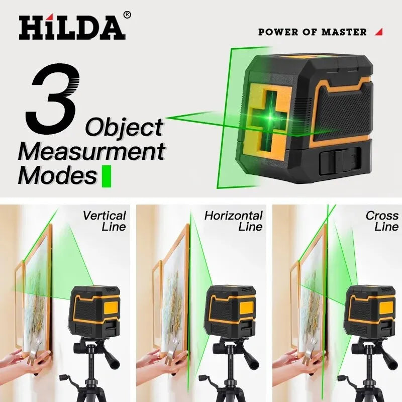 HILDA 2 Lines Laser Level Self-Leveling Horizontal And Vertical Cross Super Powerful Green Laser Beam Line