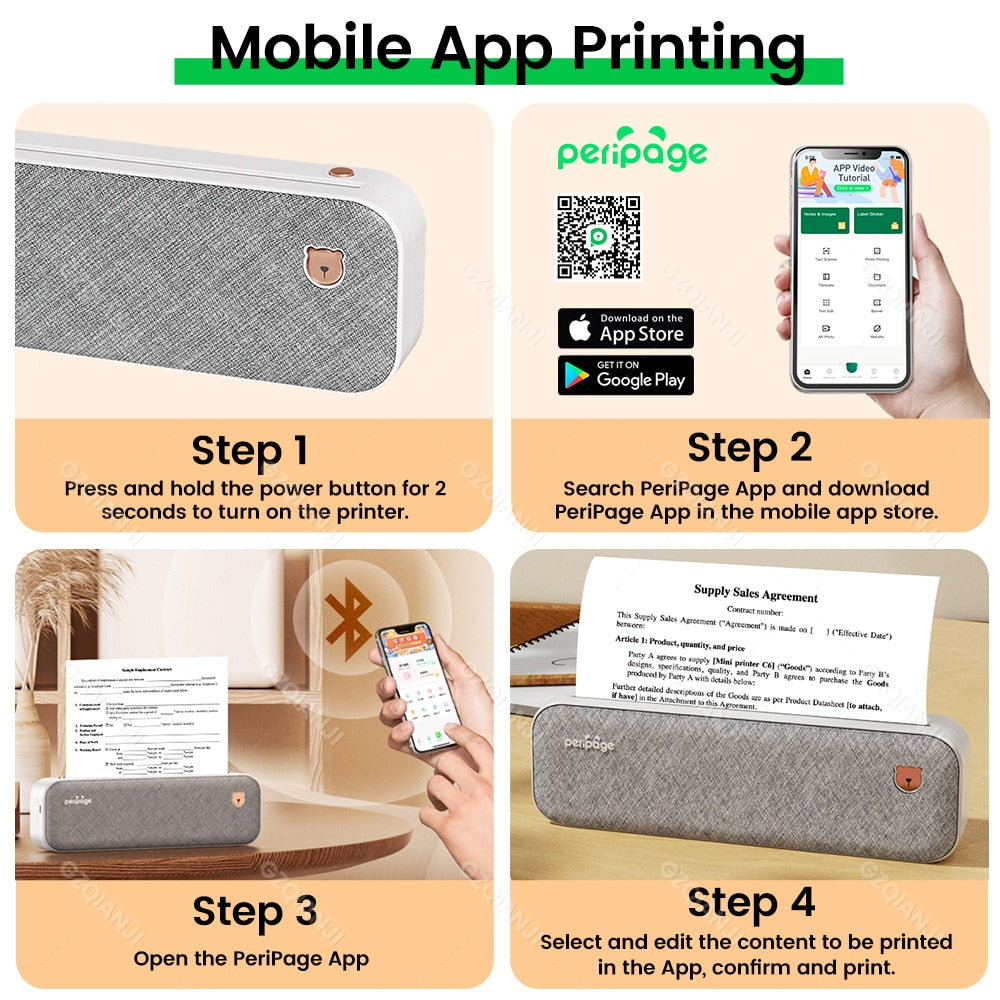 PeriPage A4 Portable Printer Bluetooth Wireless Thermal Label Printer Tattoo Transfer Paper Printing impresora termica tattoo