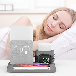 Wireless Charger 3 In 1 Fast Charging Station Digital Alarm Clock Night Light Compatible for IPhone 13 Iwatch/AirPods iPhone 14