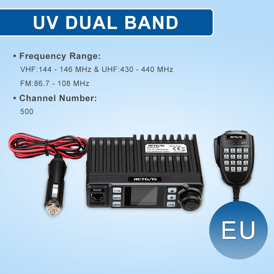 Retevis RA25 Ham Mobile Radio Dual Band/GMRS 20W Long Range Car Walkie Talkie 500/30CH Car Two Way Radio VFO FM Amateur Trucker