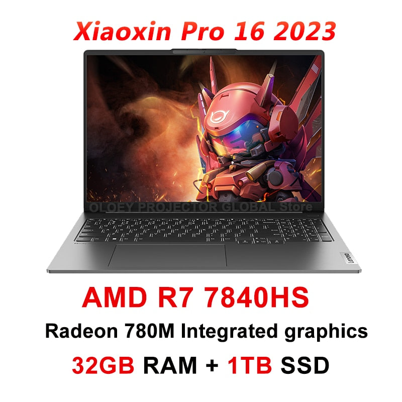 Lenovo Xiaoxin Pro 16 2023 Laptop Ryzen R7 7840HS Radeon 780M Ultrabook 32G RAM 1TB SSD 16inch 2.5K 120Hz IPS Screen Notebook