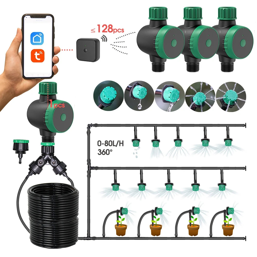 5-50m Bluetooth&Wifi-compatible Garden Watering Timer Green Drip Irrigation System Adjustable Sprinklers Phone Remote Controller