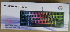 Y-FRUITFUL K401 Wired Film Keyboard 61 Keys RGB Lights Type-c USB Backlit Ergonomic Keyboard For PC Gaming Laptop