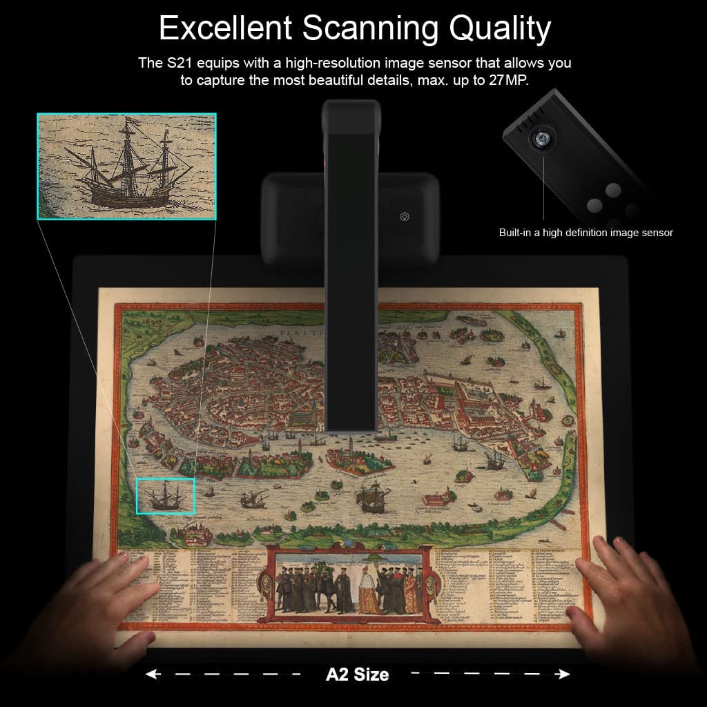 VIISAN S21 CaptureA2 27MP High Resolution HD Camera Book Document Scanner  Auto Flatte Height  Multi Language OCR  Windows Macos