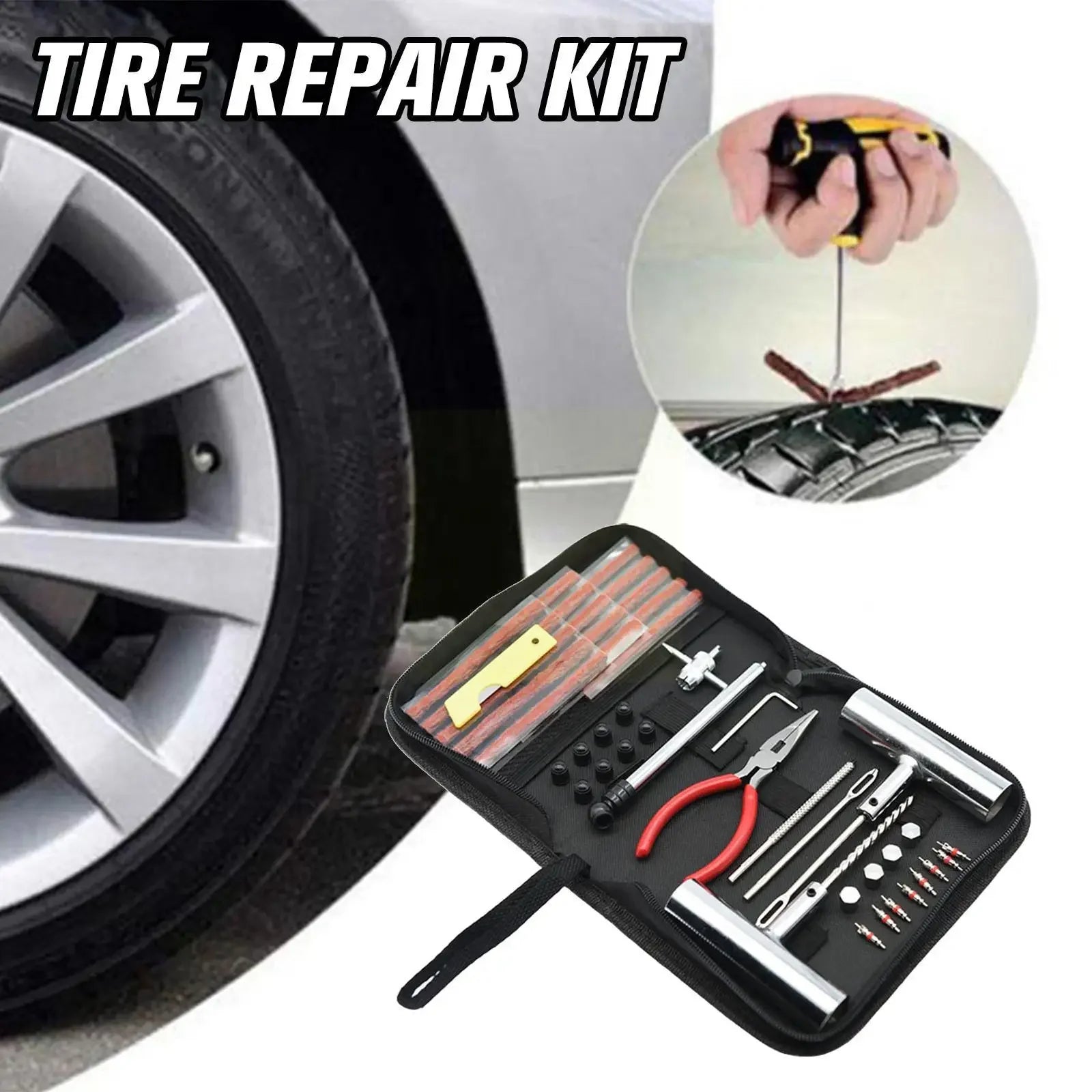 45 pcs Car Tire Repair Tool Tire Repair Kit Studding Tool Set Auto Bike Tire Repair Puncture Plug Garage Car Accessories