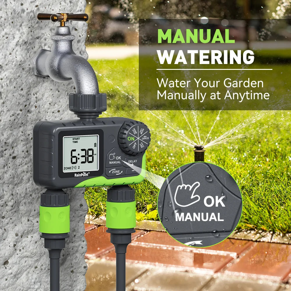 Digital Automatic Irrigation Watering Timer System Rain Delay Separate Timing Programs Sprinkler for Outdoor Lawn Gardening Pool