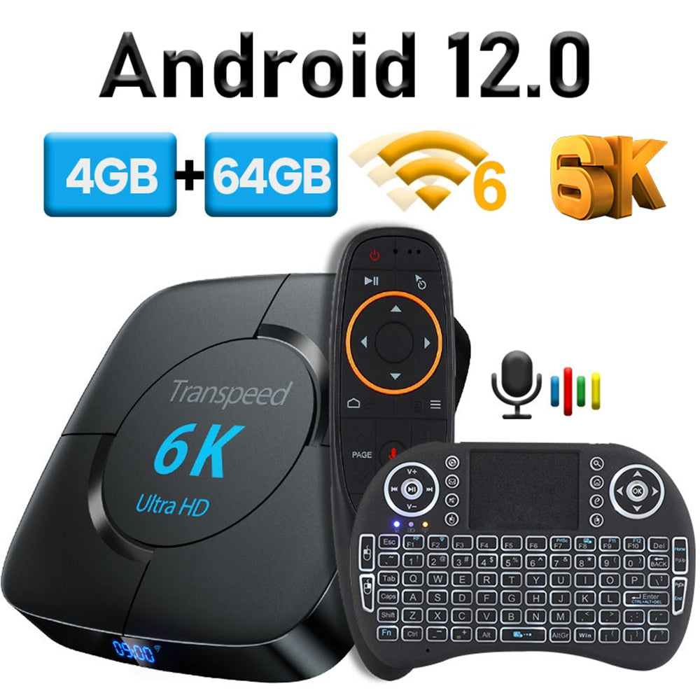 Transpeed Android 12.0 TV Box Voice Assistant 8K 6K 3D Wifi6 BT5.0 2.4G&5.8G 4GB RAM 32G 64G Media player Very Fast  Top Box