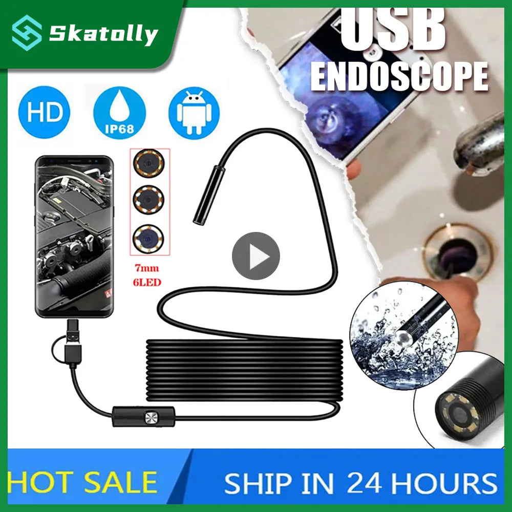 Endoscope USB Android Endoscope Camera Waterproof Inspection Borescope Flexible Camera 5.5mm 7mm For Android PC Notebook 6LED