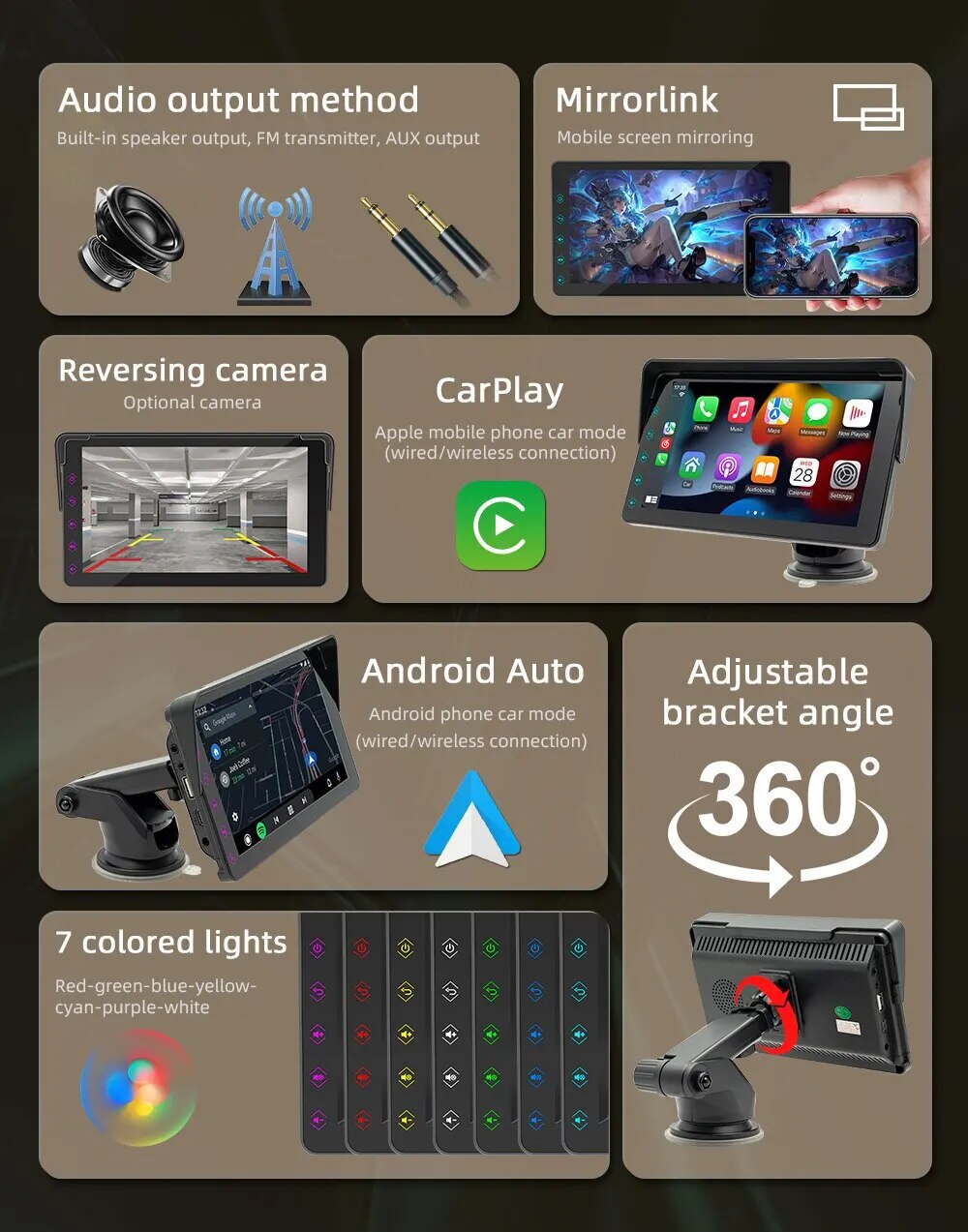 B5311 Universal 7inch Car Radio Multimedia Video Player Wireless Carplay And Wireless Android Auto Touch Screen Sun Visor