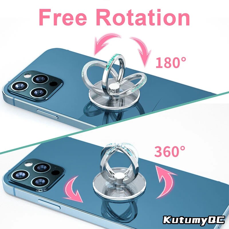 Cell Phone Ring Holder Stand Diamond Transparent Finger Grip Clear 360° Degree Rotation Kickstand Compatible iPhones