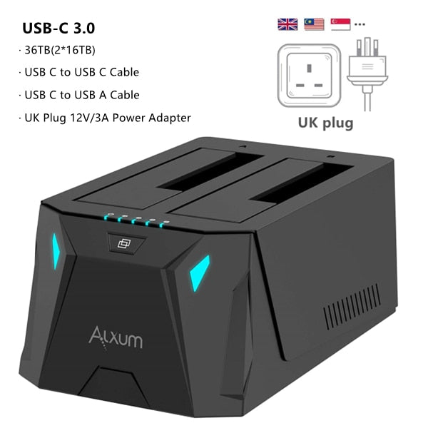 Alxum Dual Bay SSD Hard Drive Docking Station USB C to SATA HDD Docking Station for 2.5/3.5 inch Hard Drive Dock Offline Clone