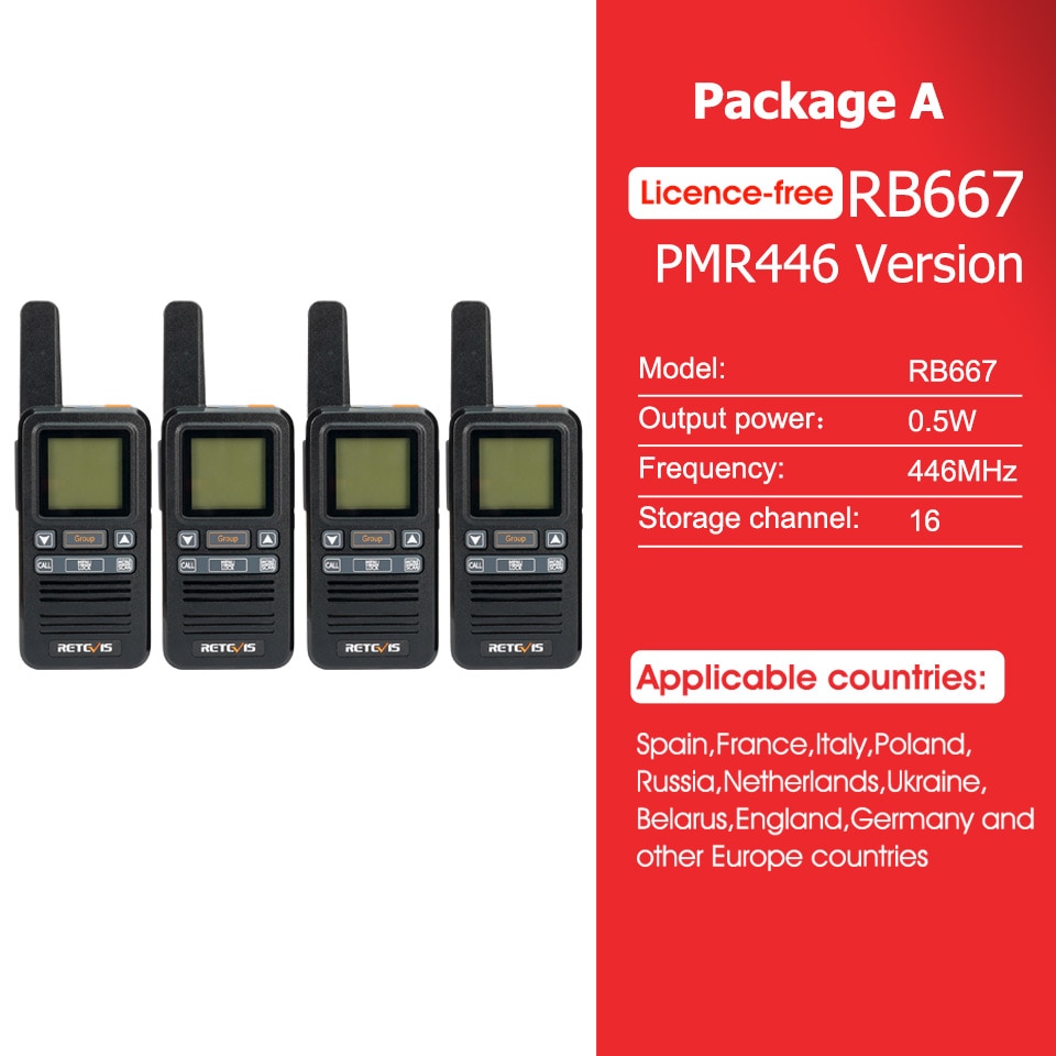 Walkie Talkie 4 pcs included Retevis RB667 Group Call Portable Type-C Recharge Radio Station1.44Inch LCD Display Walkie-talkie