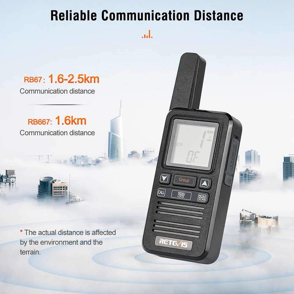 Walkie Talkie 4 pcs included Retevis RB667 Group Call Portable Type-C Recharge Radio Station1.44Inch LCD Display Walkie-talkie