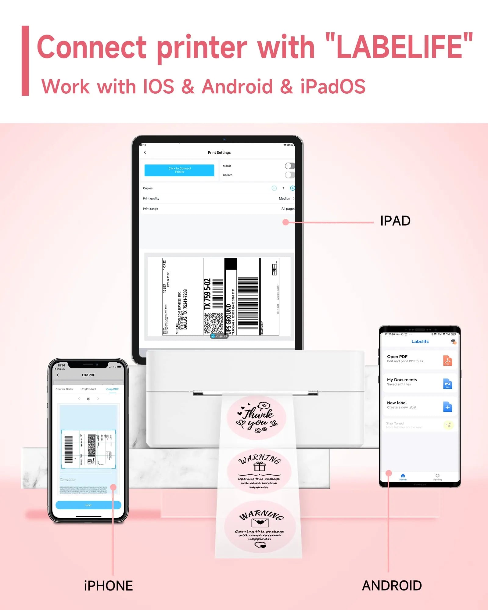 118mm Phomemo PM-241 Shipping Label Printer Bluetooth Wireless Thermal Label Printer Compatible with iPhone Android Mac Windows