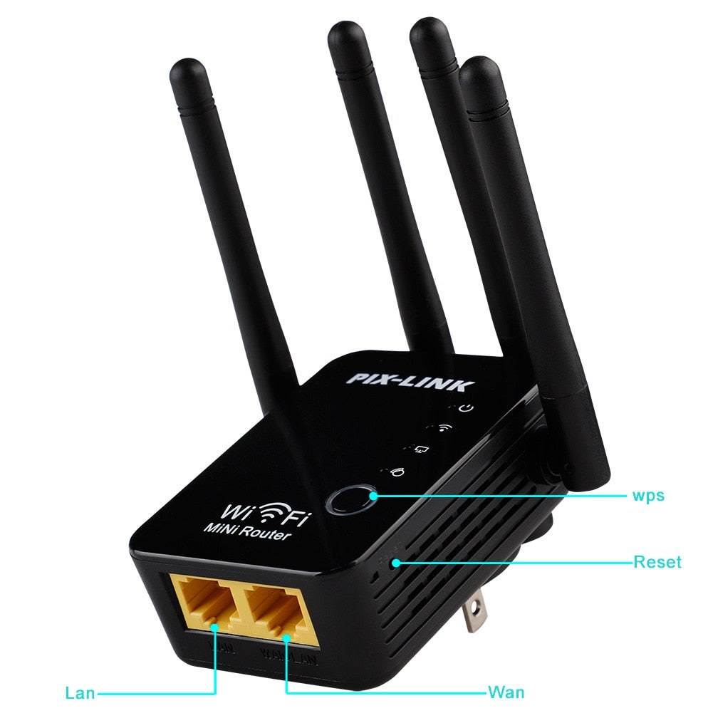 PIXLINK WiFi Repeater Wireless Router Pro 300Mbps 4 Antenna Extender Amplifier Repeator Signal Cover Range WR16Q