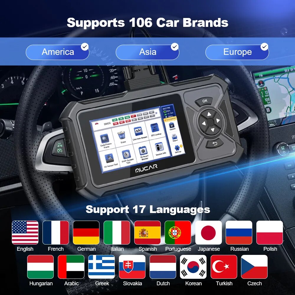 MUCAR CDE900 Pro OBD2 Scanner Auto Car Diagnostic Tools Automotive OBD Scanner Tool Code Reader 5" Touchscreen 2+32G Free Update