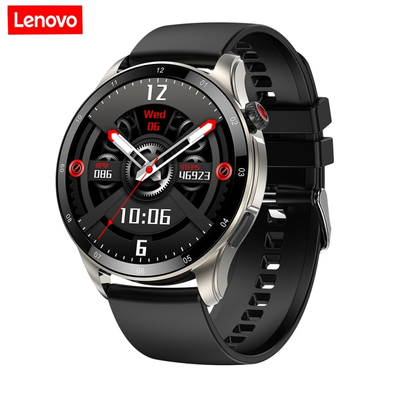 Lenovo Men Custom Dial NFC Smartwatch 1.43" HD Touch Screen Fitness Sports Wristwatch Heart Rate Blood Pressure Pedometer Watch