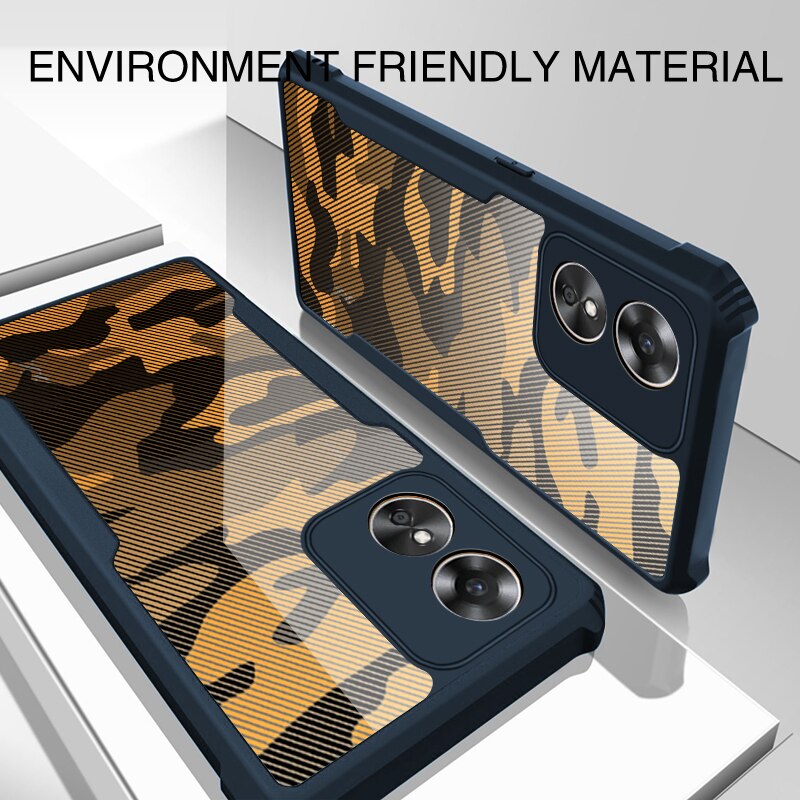 Rzants For OPPO A17 4G Case Hard Camouflage Cover TPU Frame Bumper Half Clear Phone Shel