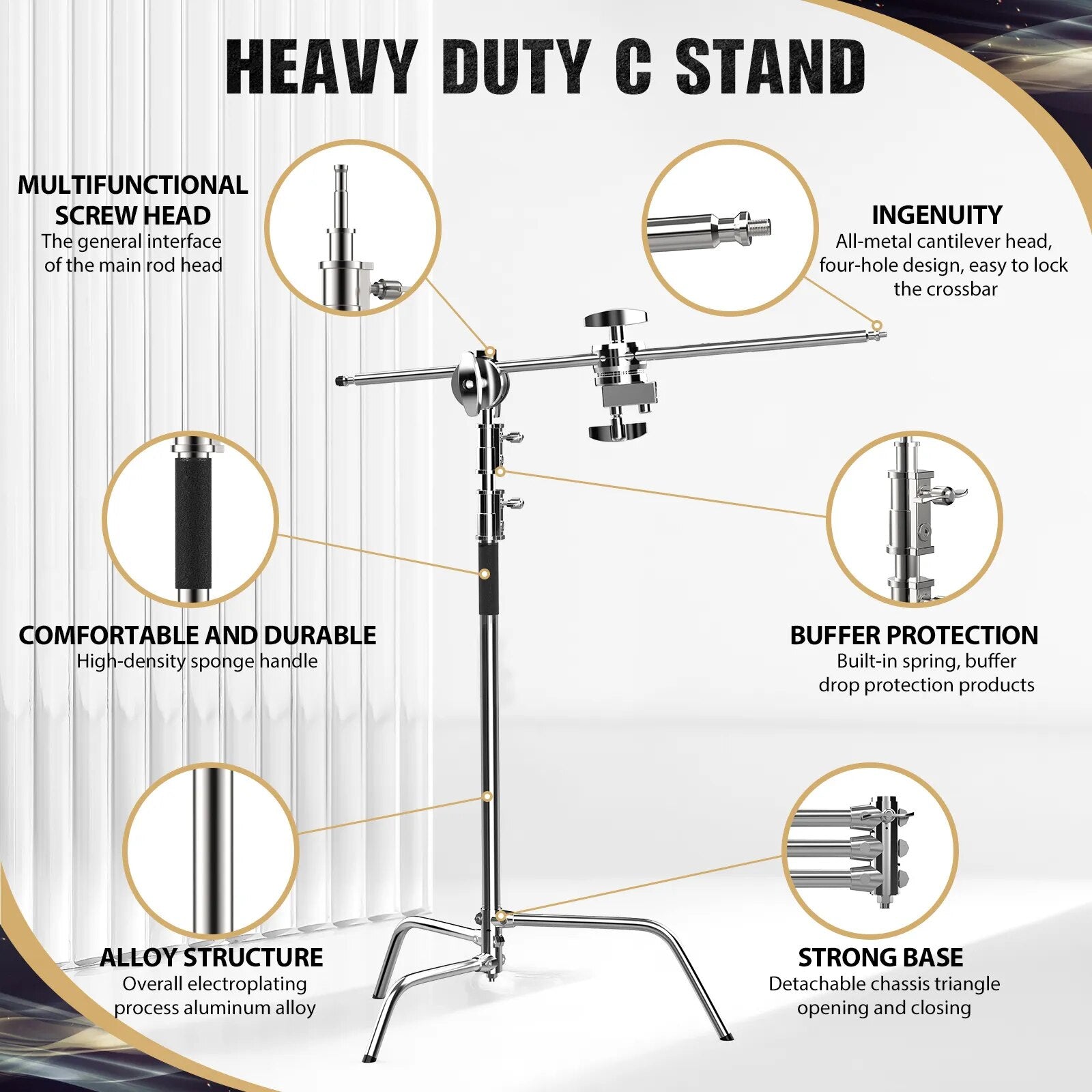 2.6/3.3m C-stand Tripod Photography Light Stand 100% Metal 8.53FT With Boom Arm Professional For Photo Studio Softbox Reflector