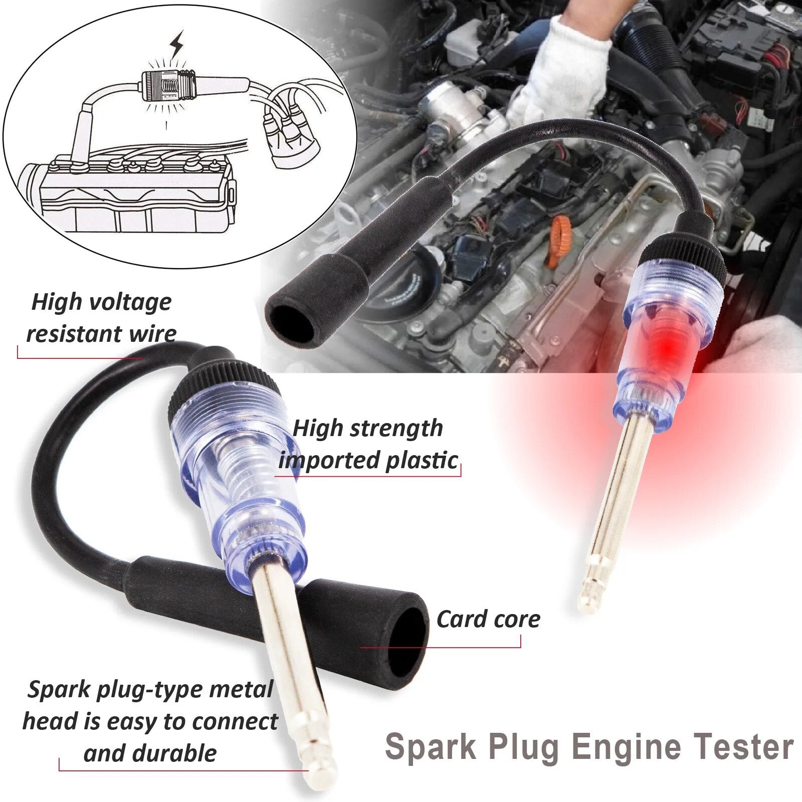 Automotive Ignition Tester Spark Plug With Auto Battery Car Engine In Line System Brake Fluid Oil Quality Check Pen Detector Set