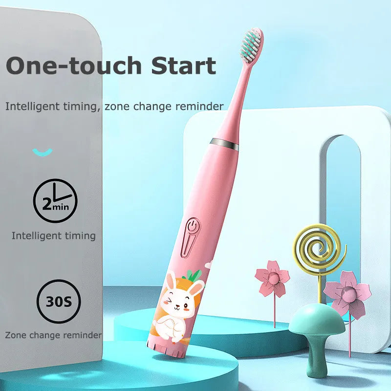 Children Sonic Electric Toothbrush Colorful Cartoon for Kids Soft Fur Automatic Waterproof with Replacement Head Cleaning Brush