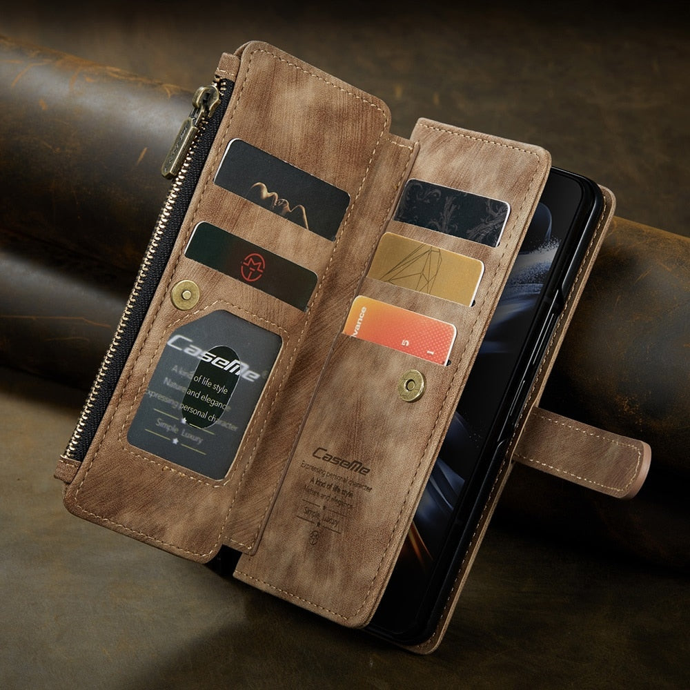 Retro Matte Wallet Leather Case for Samsung Galaxy Z Fold4 Flip Cover Z Fold3 5G Z Fold 4 3 Lanyard Wristlet Storage Portable