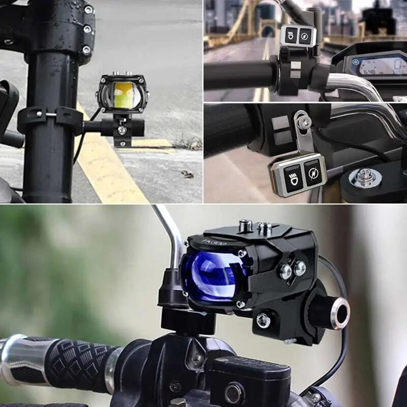 100W Motorcycle LED Spotlight Mini Demon eye Headlight Lens 10000lm Hi/Lo Beam Devil Eyes Retrofit Driving Lamp for Car SUV  ATV