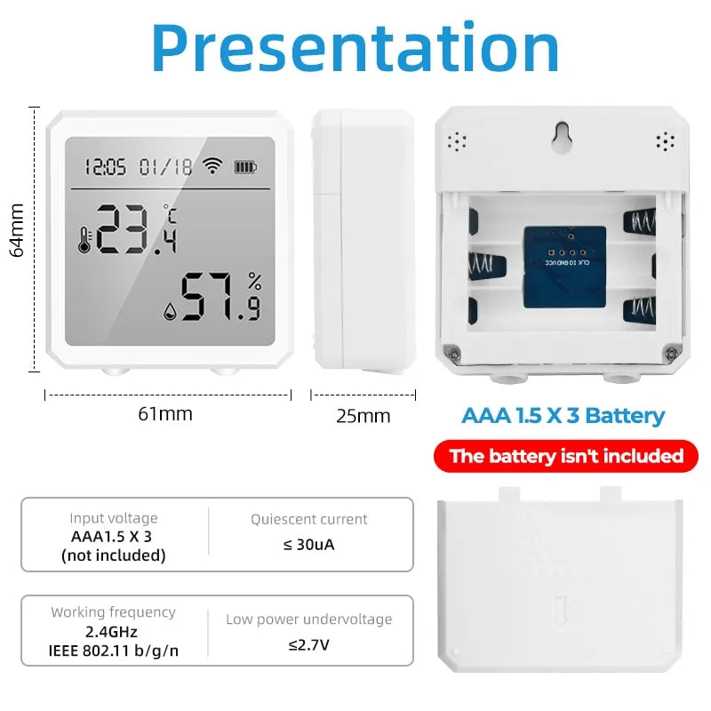 Tuya Zigbee Temperature and Humidity Sensor Smart Life Tuya Digital Display Wireless Thermometer Sensor Support Alexa Google