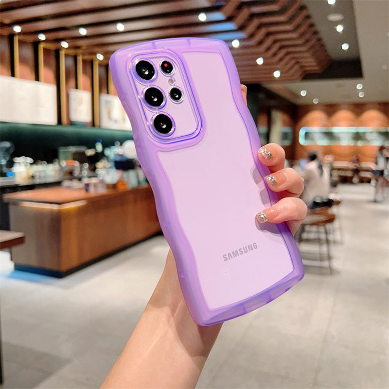 Purple Cute Transparent Wavy Silicone Phone Case For Samsung Galaxy S22 Ultra S21 S20 Plus S20FE S21FE Shockproof Bumper Cover