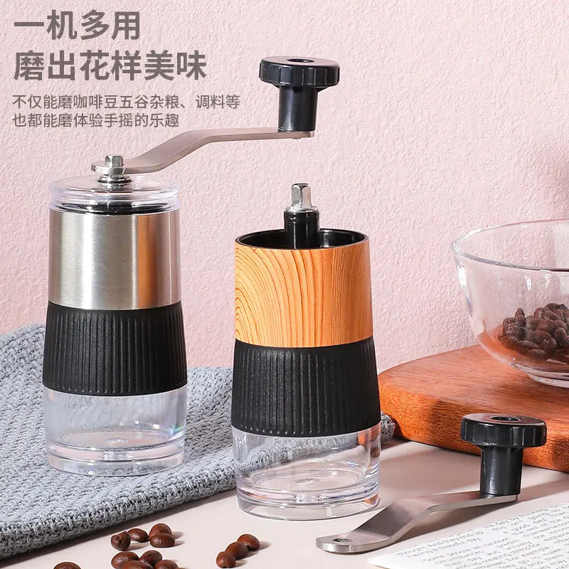 Stainless Steel Manual Coffee Grinder Portable  Grinder Small Hand Crank Coffee Grinder Adjustable Coarse&Fine Wood Grain