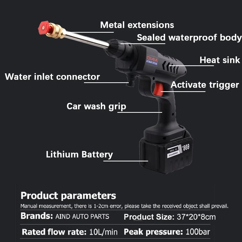 30000mAh Wireless Car Wash Gun Washer 60Bar Spray Nozzle High Pressure Cleaner for Auto Home Garden Cleaning Car Washing Machine