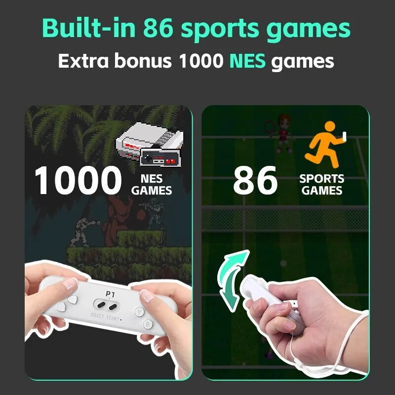 DATA FROG Retro Game With 2.4G Wireless Controller 4k Classic Motion Sensing Game Console Video Game Built in 1000 NES Games