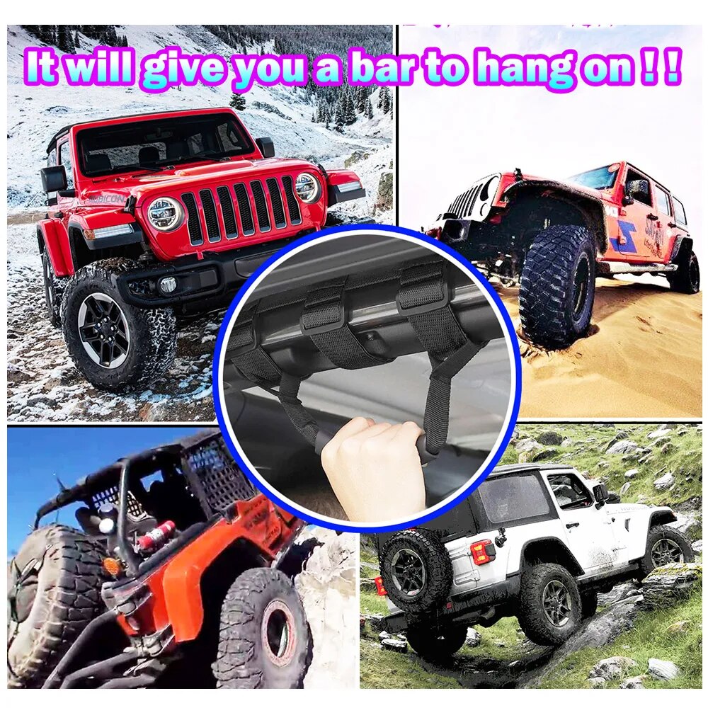 2Pc Roll Bar Grab Handles Grip Strap For Jeep Wrangler Cj Yj Tj Jk Jk Jl Jlu Jt Sports Sahara Freedom Rubicon 1955-2020