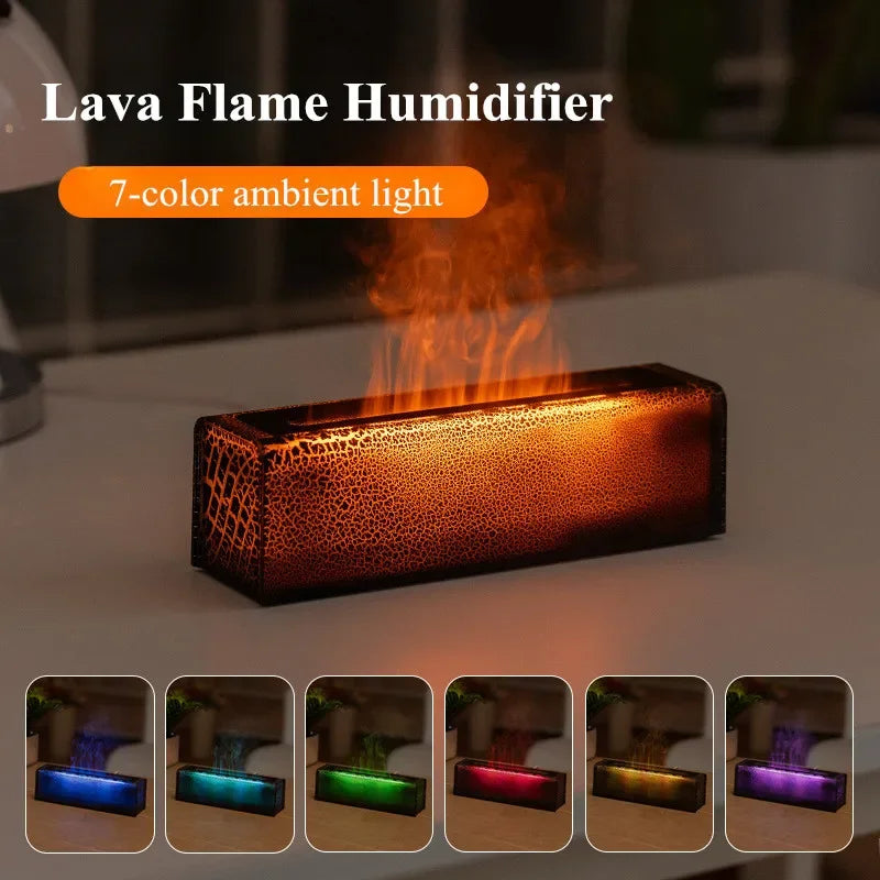 7Colors Lava Flame Humidifier Aroma Diffuser Flame Air Humidifier Ultrasonic Cool Mist Maker Fogger Led Essential Oil Diffuser