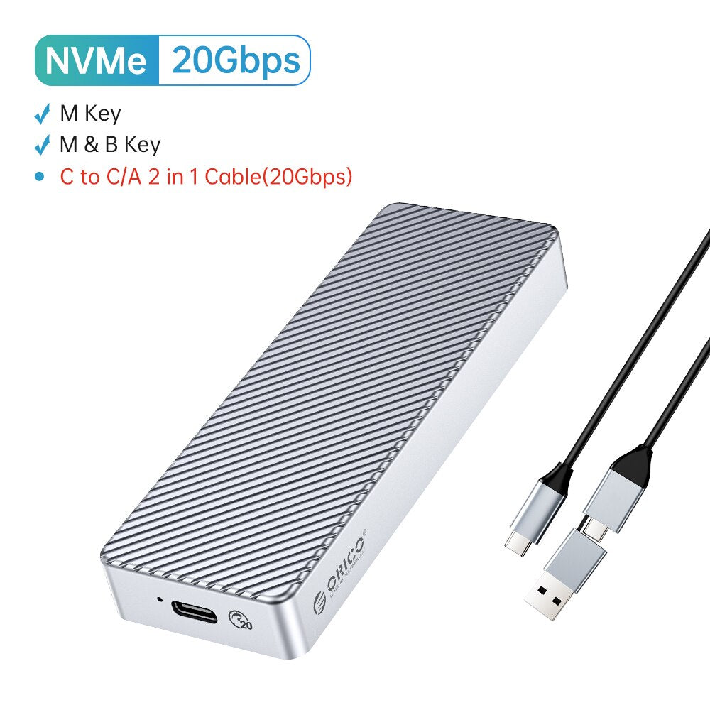ORICO 20Gbps M2 NVME SSD Case All Aluminum M.2 NVMe SSD Enclosure USB3.2 GEN2 x2  Type-C For M.2 Hard Drive Up to 2TB C to C