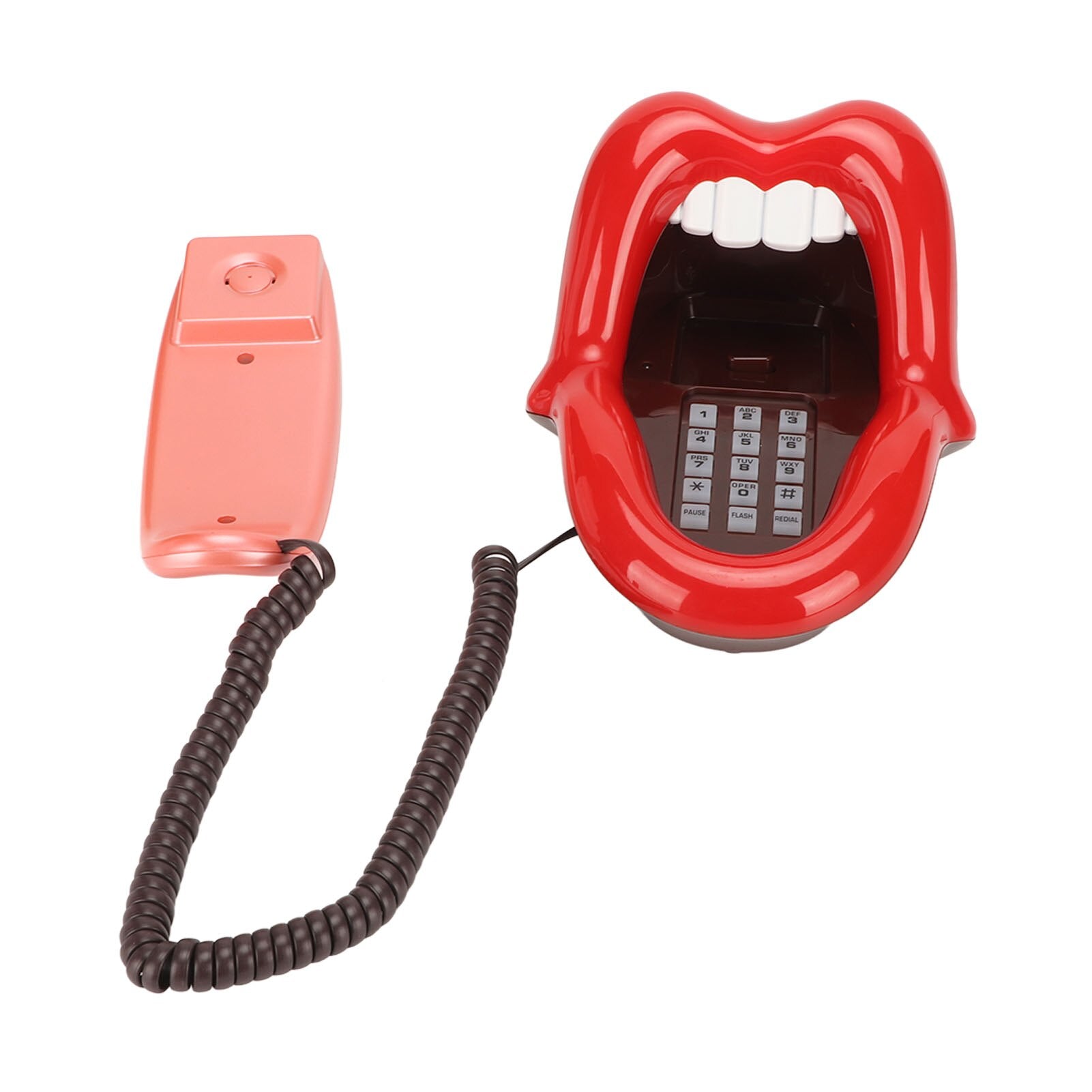 Novelty Tongue Stretching Sexy Lips Mouth Corded Phone with LED Indicator, Mini Landline Telephone for Home and Office Decor