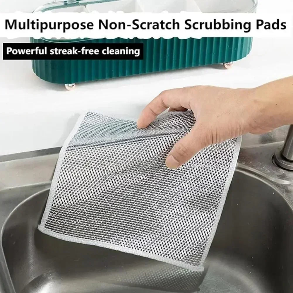 New Thickened Steel Wire Cleaning Cloth Non-Scratch Double-layer Iron Microfiber Mesh Dishrag Washing Pot Rags Kitchen Towels