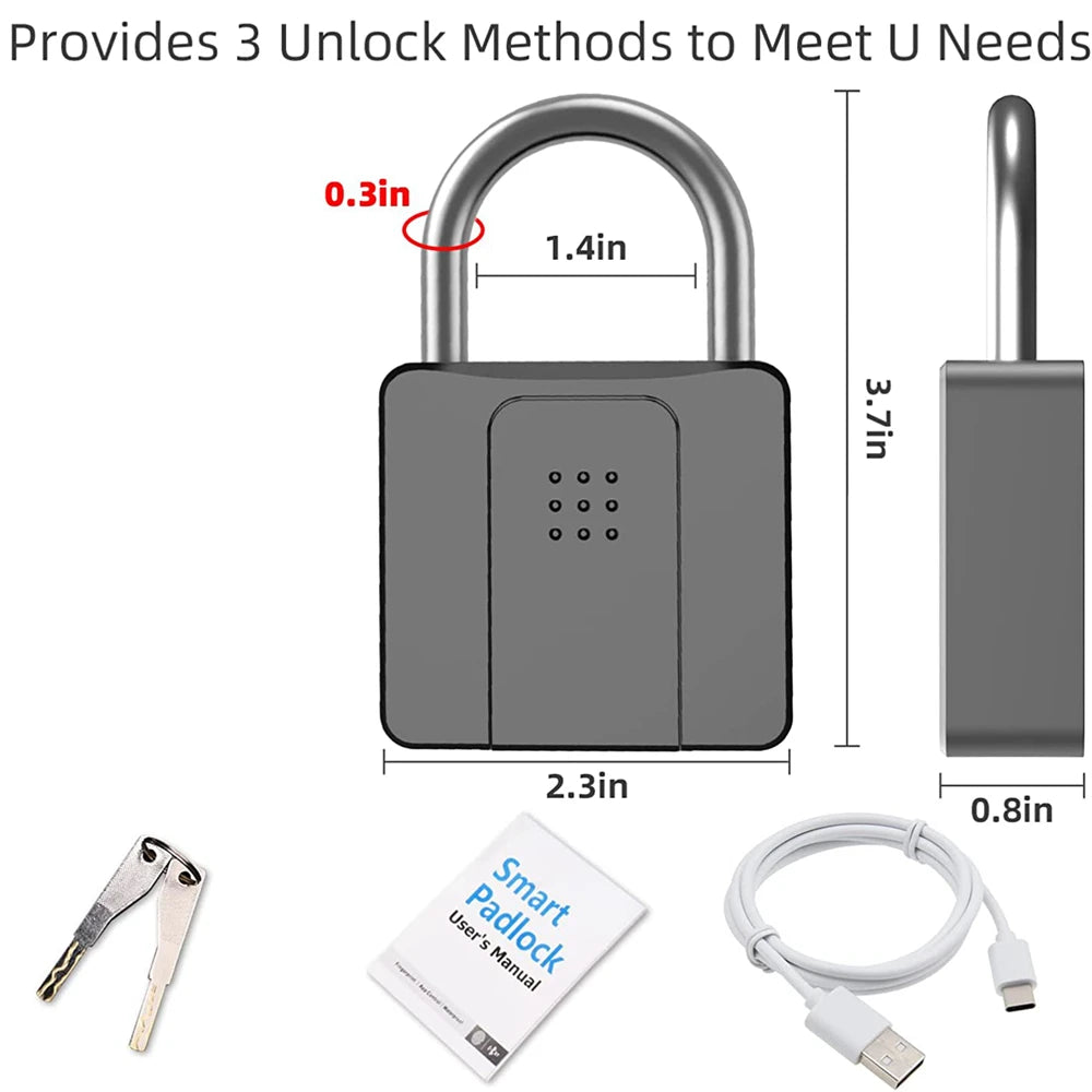 Smart Lock Outdoor Waterproof Fingerprint Padlock Courtyard Warehouse Large Lock Intelligent Remote Anti-theft Smart Lock