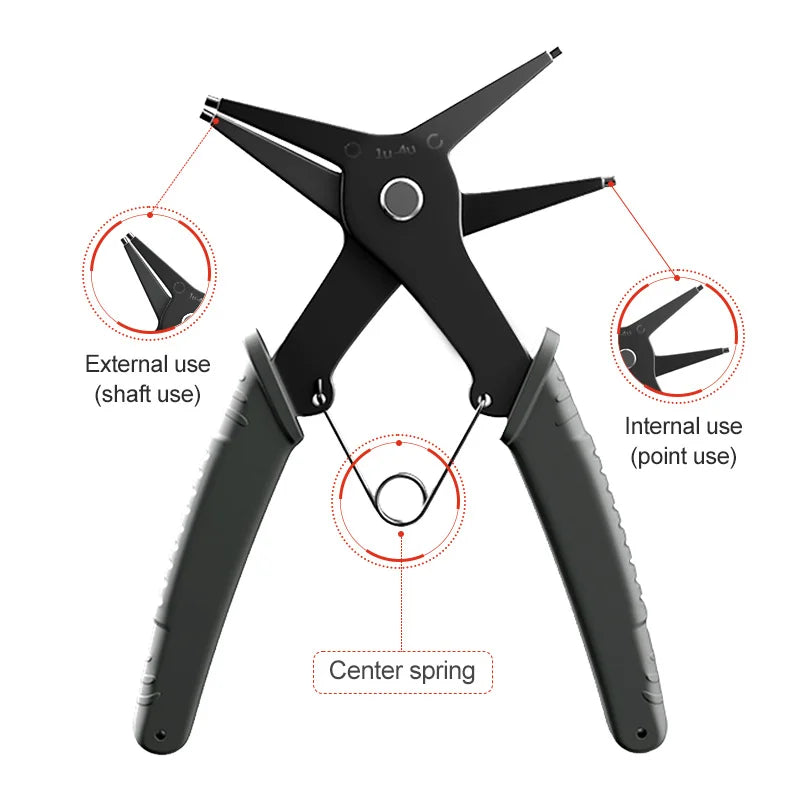 2 in 1 Snap Ring Plier 4 Way Type Circlip Pliers Multifunctional Professional Hand Tool