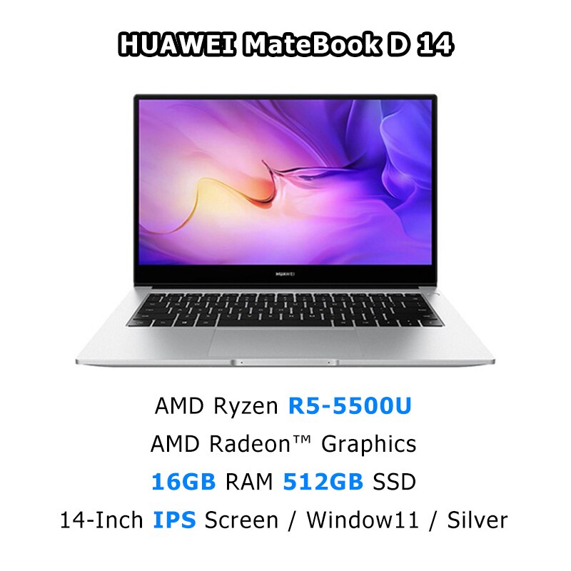 HUAWEI Laptop MateBook D 14 Ryzen R5-5500U CPU 16GB RAM 512GB SSD 14" Eye Protection Full Screen HyperTerminal AMD Notebook PC