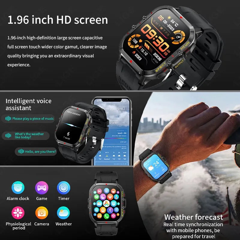 LIGE 2023 New Smart Watch Men 1.96 Inch HD Bluetooth Call Waterproof Watches Temperature Monitoring Outdoor Sport Smartwatch Men