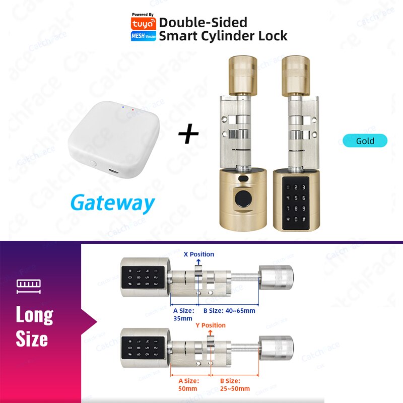 Catchfcae New Adjustable Replacement Tuya APP Fingerprint Cylinder Electronic Smart  Door Lock Digital Keypad Code Keyless