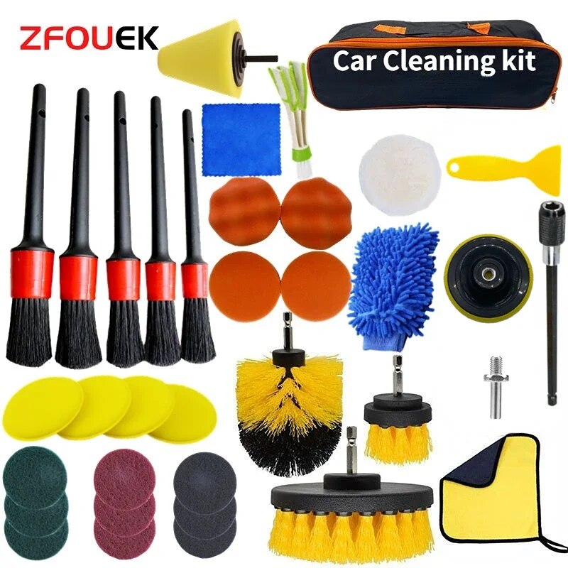 New Car Cleaning Kit Scrubber Drill Detailing Brush Set Air Conditioner Vents Towel Polisher Car Auto Detailing Tools