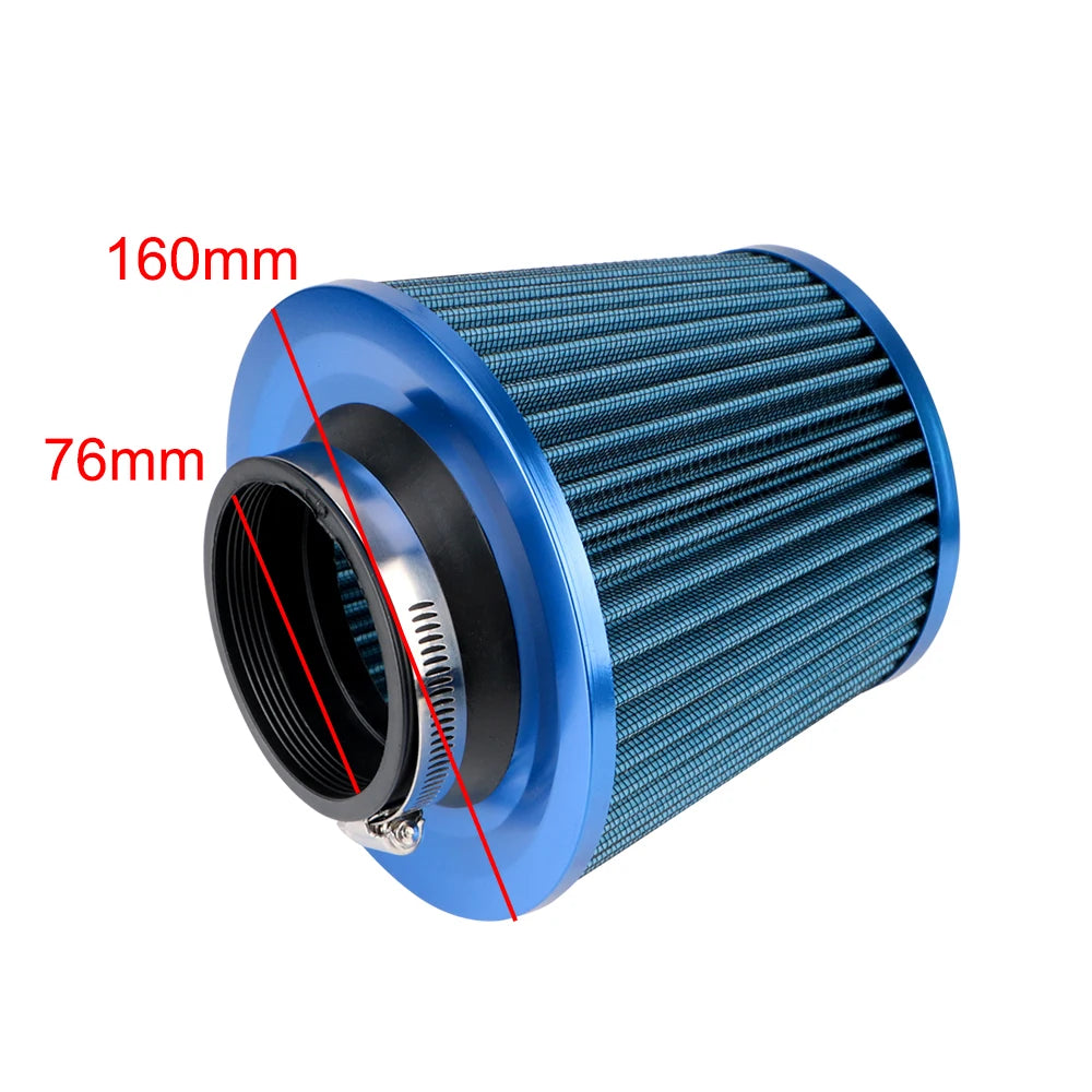 Car Accessories 3 Inch High Flow Cold Air Intake Filter Induction Kit Sport Power Mesh Cone 76MM Car Air Filters Universal