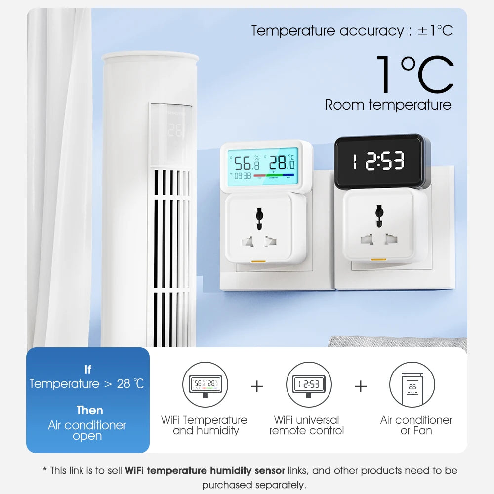 Tuya Smart Home WiFi Temperature Humidity Sensor Backlight Indoor Hygrometer Monitor Time Display Voice for Alexa Google Home