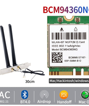 1200Mbps BCM94360NG M.2 Wifi Card MacOS Hackintosh Bluetooth 4.0 Dual Band 802.11ac Wireless Desktop Kit Antenna Network Card
