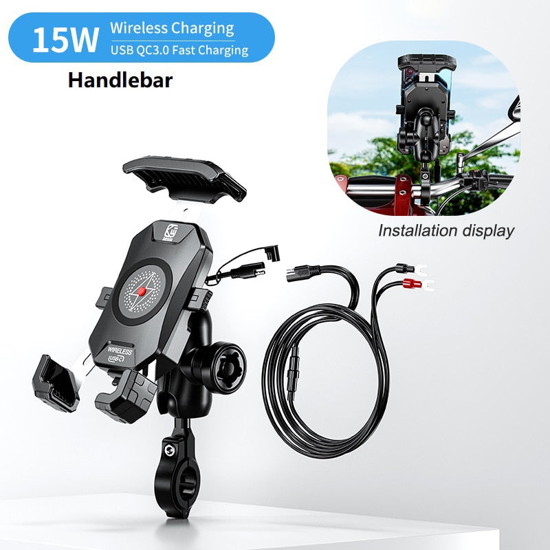 2022 Upgraded 12V Motorcycle Phone Holder 20W Type C PD Quick Charger 15W Wireless Charger Cradle Holder for 4.0-7.0" Cellphone